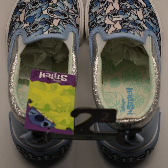 Disney Lilo & Stitch Girls Sneakers Size 2, Blue W/Sparkly Silver, Slip On - Picture 8 of 10